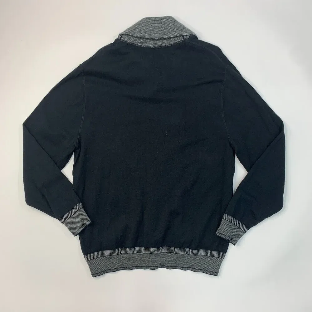 Cremieux Sweater Mens L Large Black Shawl Neck Cotton Pullover Long Sleeve